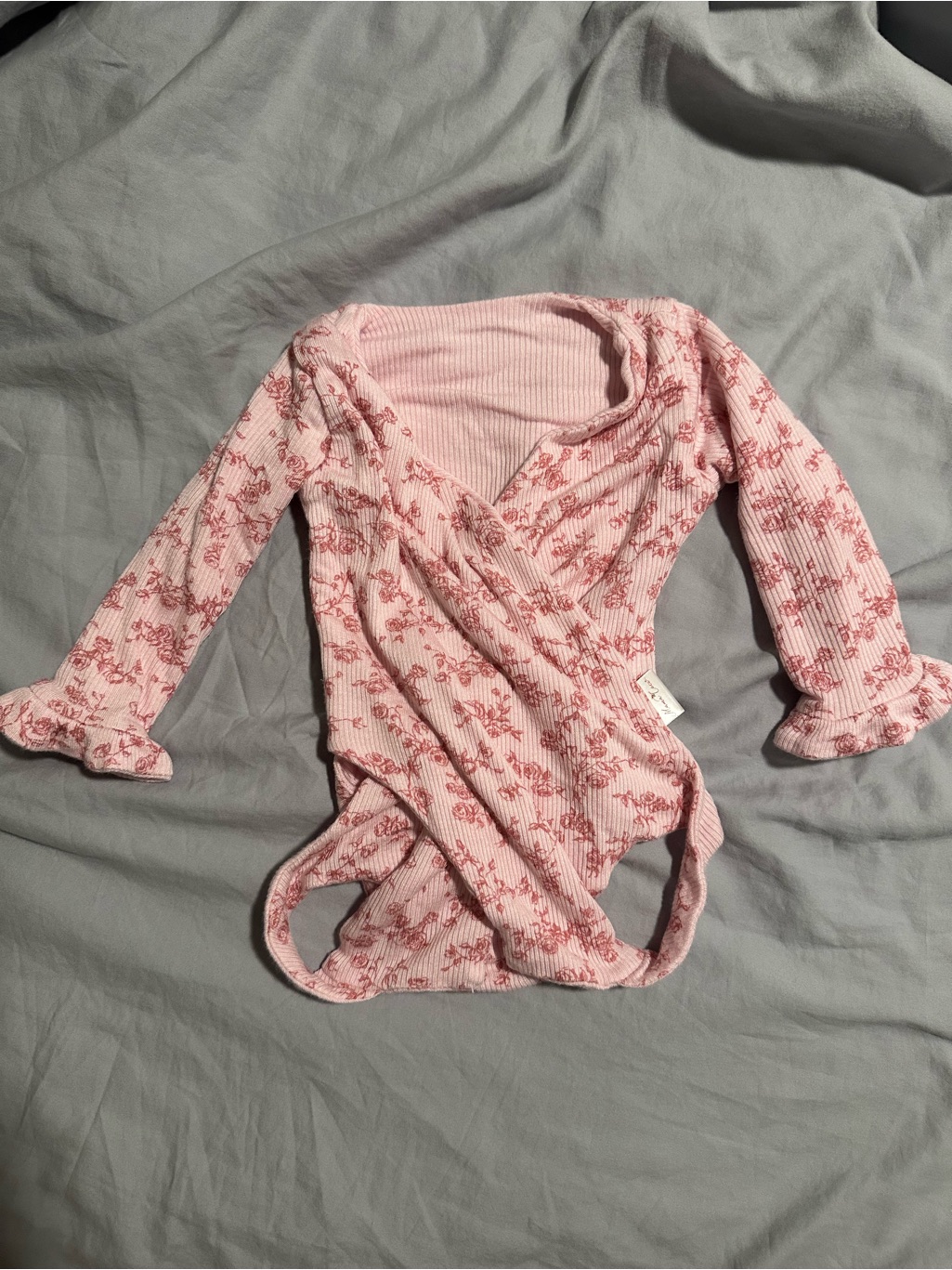 Soft Pink Floral Ribbed Baby One-Piece — image 4 of 7